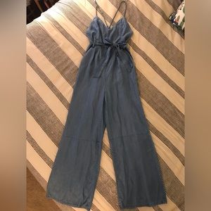 Lulu's Denim Blue Jumpsuit with Tie Waist